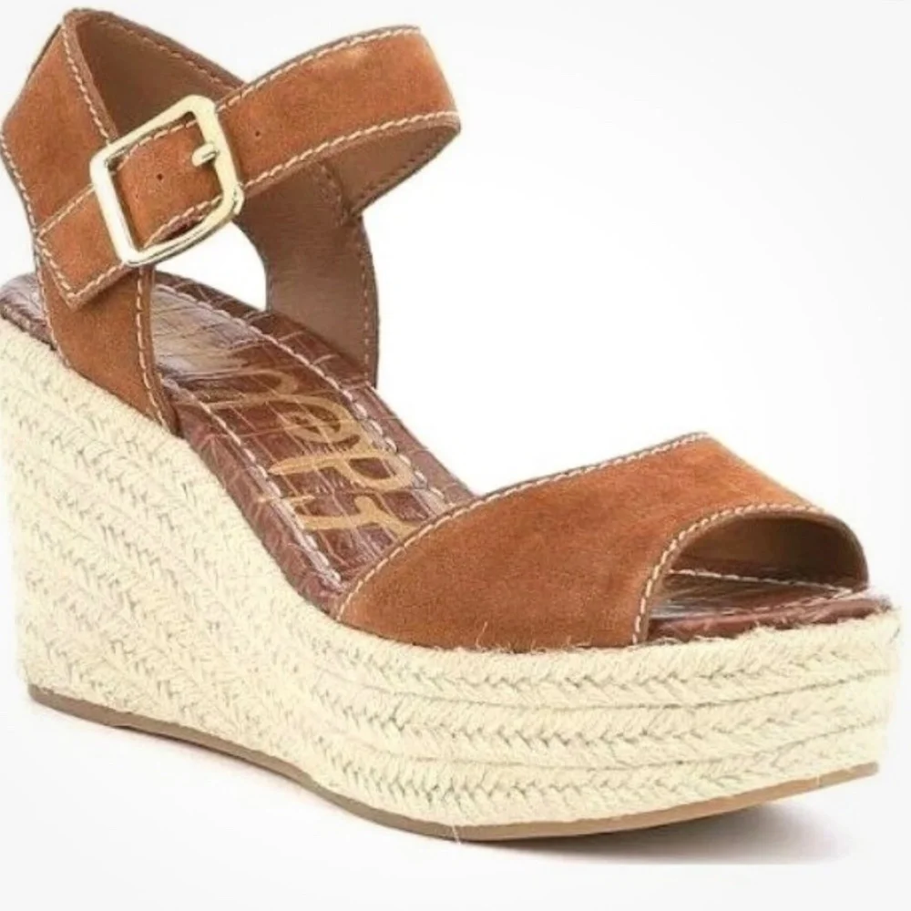 Sam Edelman Dimitree Brown Suede Espadrille Wedge Sandals Size 8.5